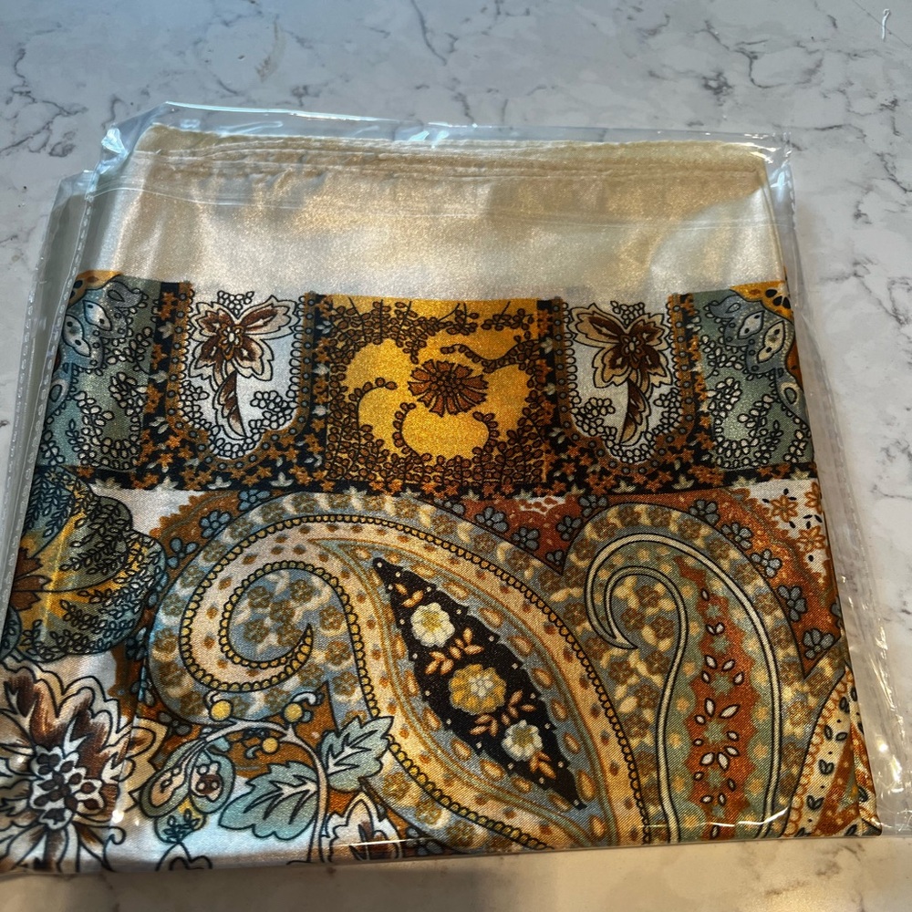 Gold Paisley Satin Scarf Wrap 35”